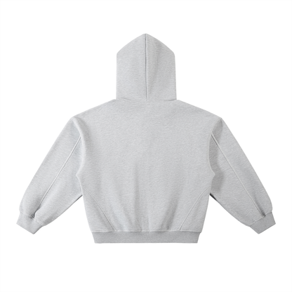 Contrast-Stitched Boxy Fleece Hoodie Grey
