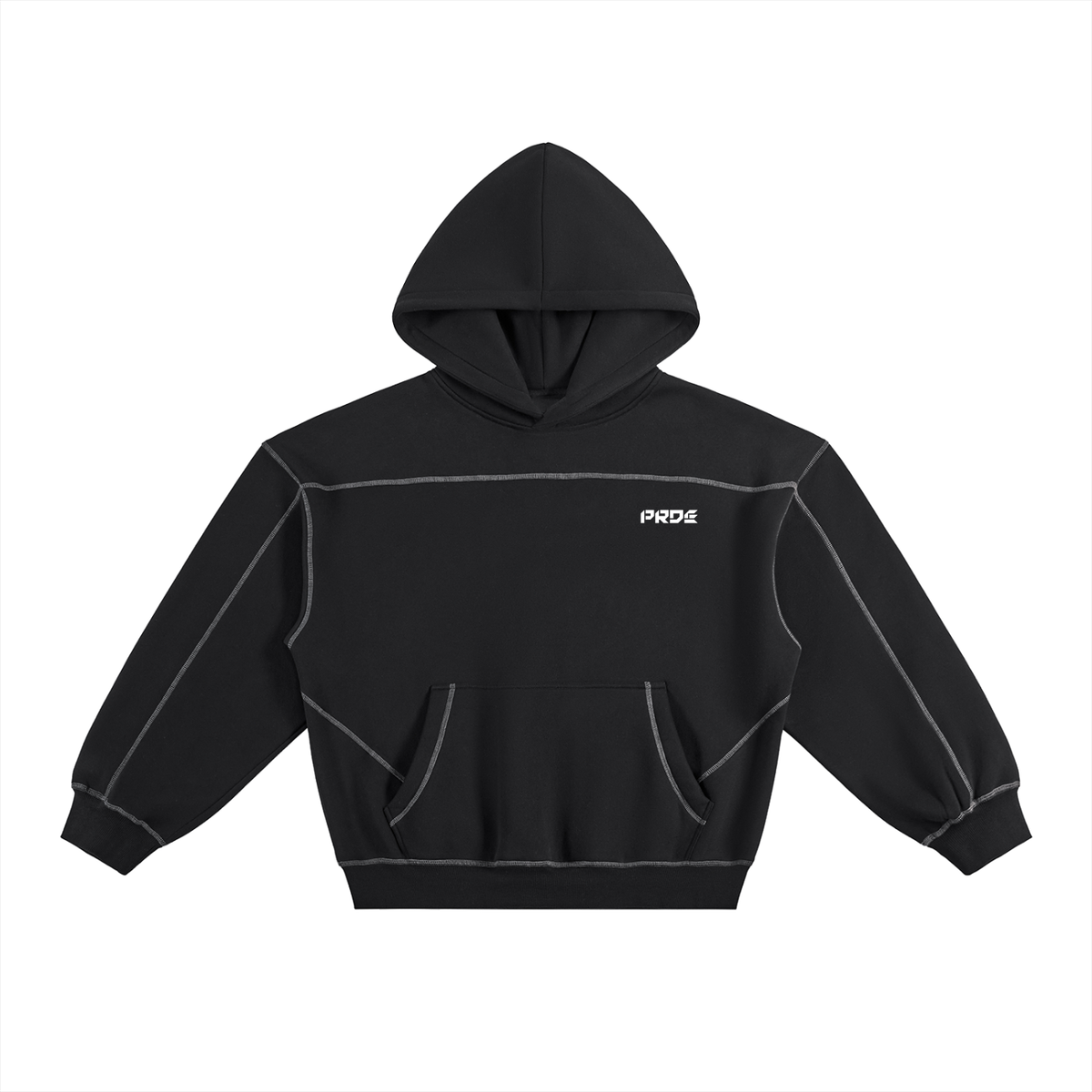 Contrast-Stitched Boxy Fleece Hoodie