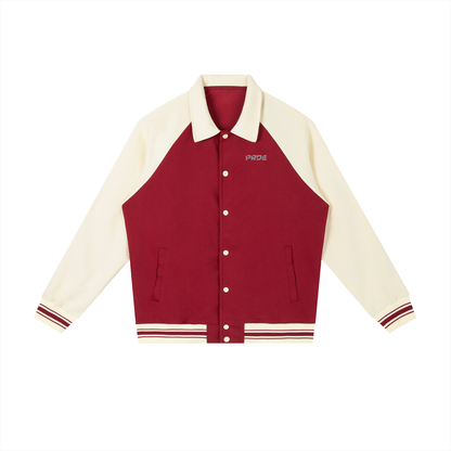 Contrast Raglan Sleeve Baseball Jacket Black/Green/Red