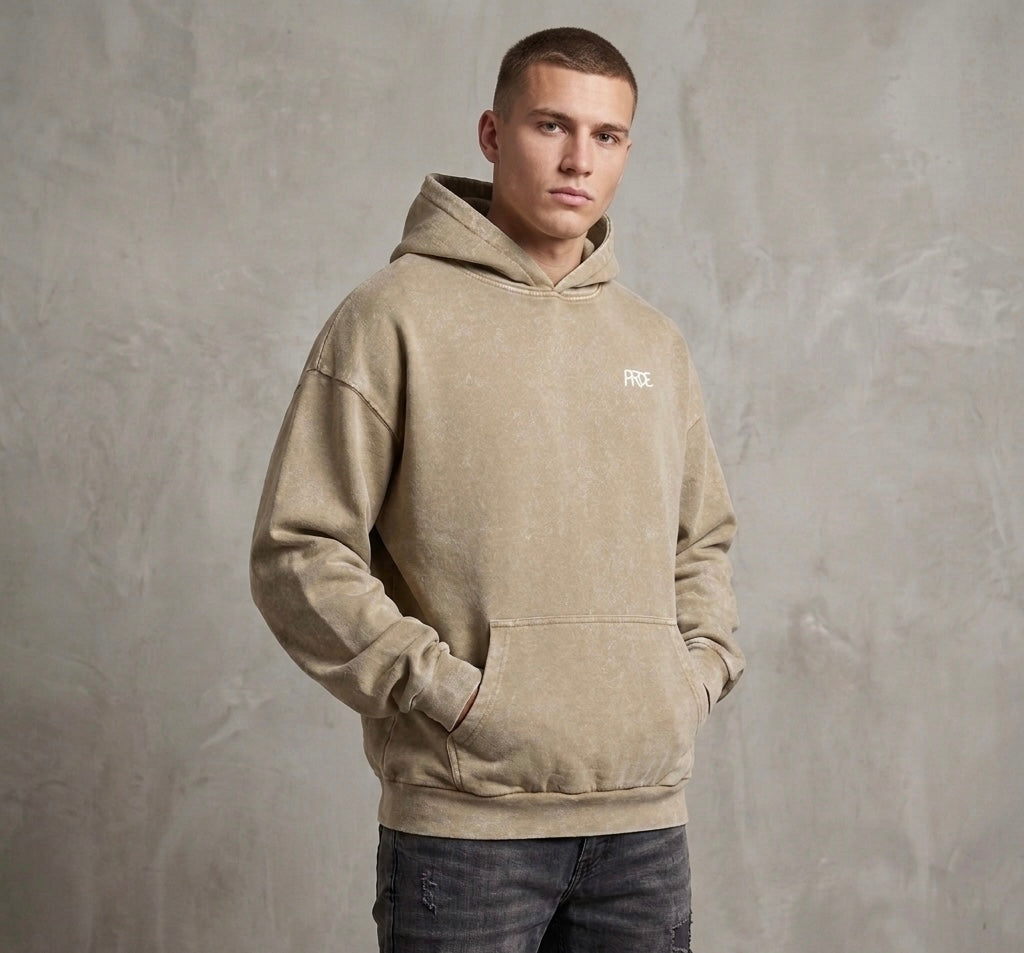 Oversize Washed Hoodie Beige