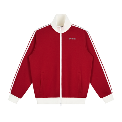 Contrast Side Stripe Fleece Track Jacket Black/White/Red/Green