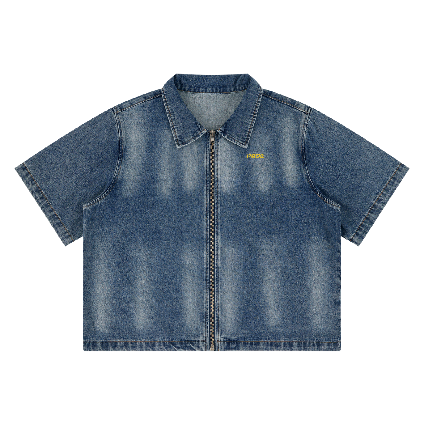 Unisex Vintage Washed Full-Zip Denim Shirt