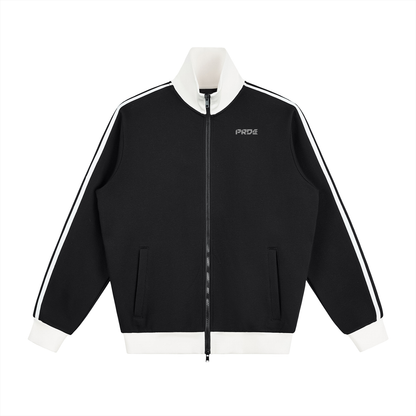 Contrast Side Stripe Fleece Track Jacket Black/White/Red/Green