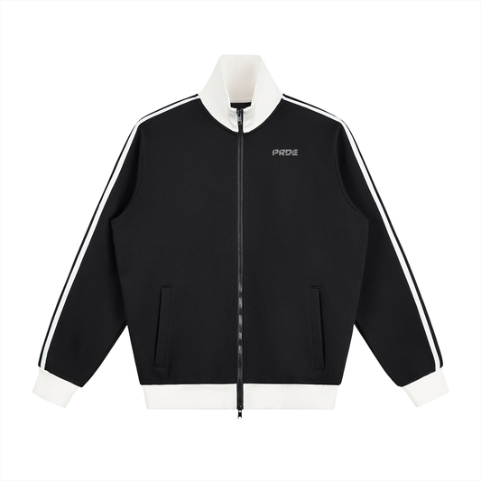 Contrast Side Stripe Fleece Track Jacket Black/White/Red/Green