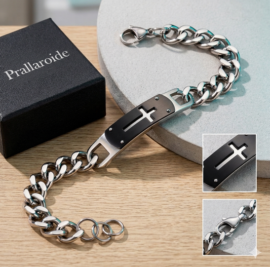 Edelstahl Armband mit Kreuz Symbol und Bibel Spruch