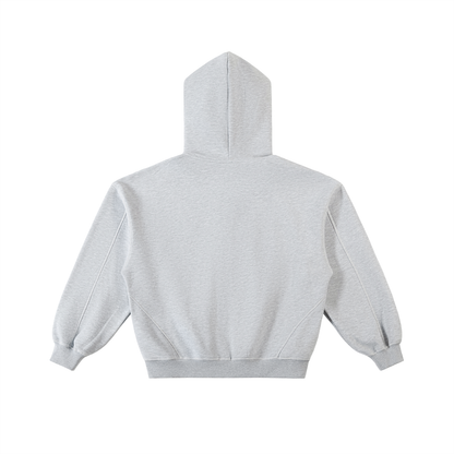 Contrast-Stitched Boxy Fleece Zip Hoodie Grey
