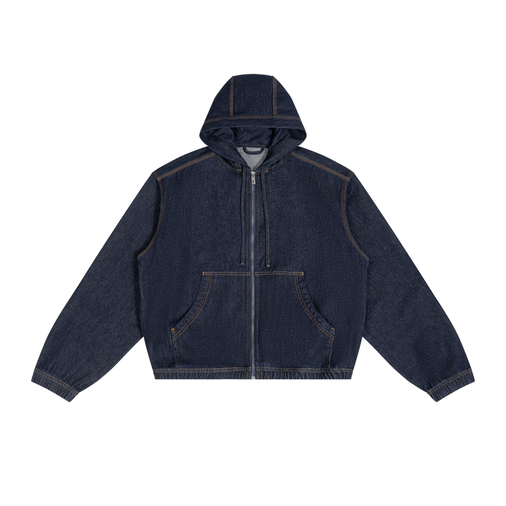Boxy Vintage Wash Hooded Denim Jacket