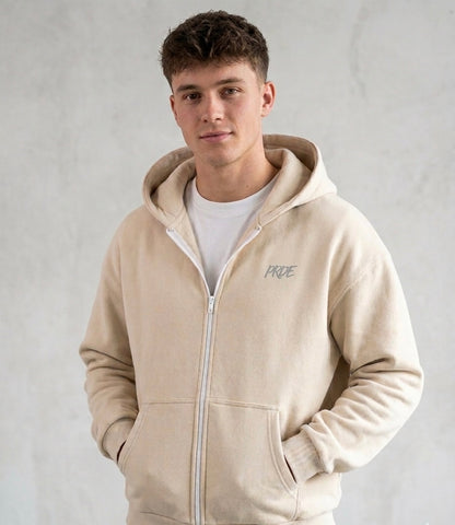 Oversize Zipper Hoodie White Sand