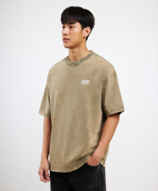 Oversize Washed T-Shirt Beige/Dark Khaki
