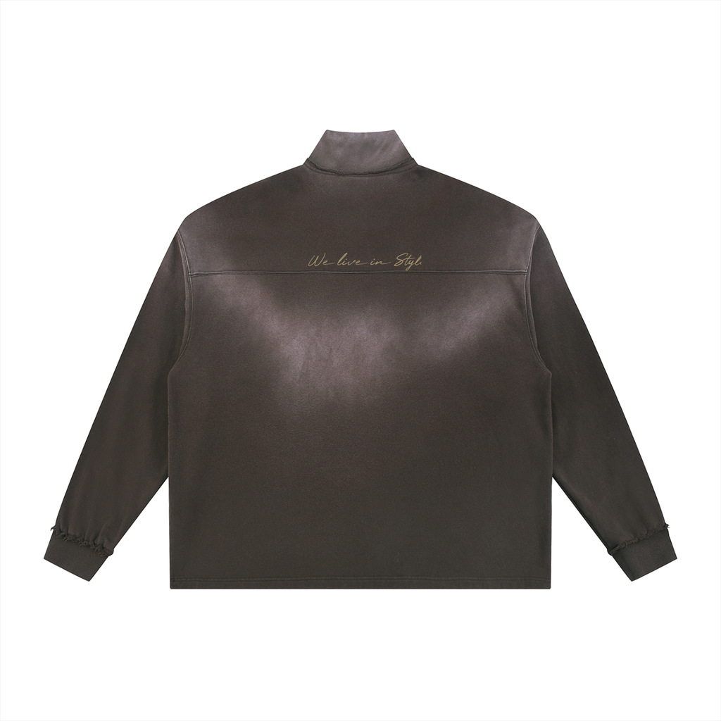 Sun Fade Raw Edge Quarter-Zip Sweatshirt
