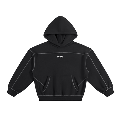 Contrast-Stitched Boxy Fleece Hoodie Black