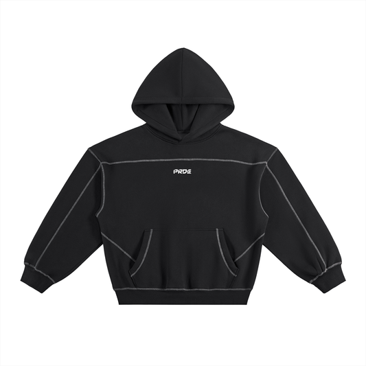 Contrast-Stitched Boxy Fleece Hoodie Black