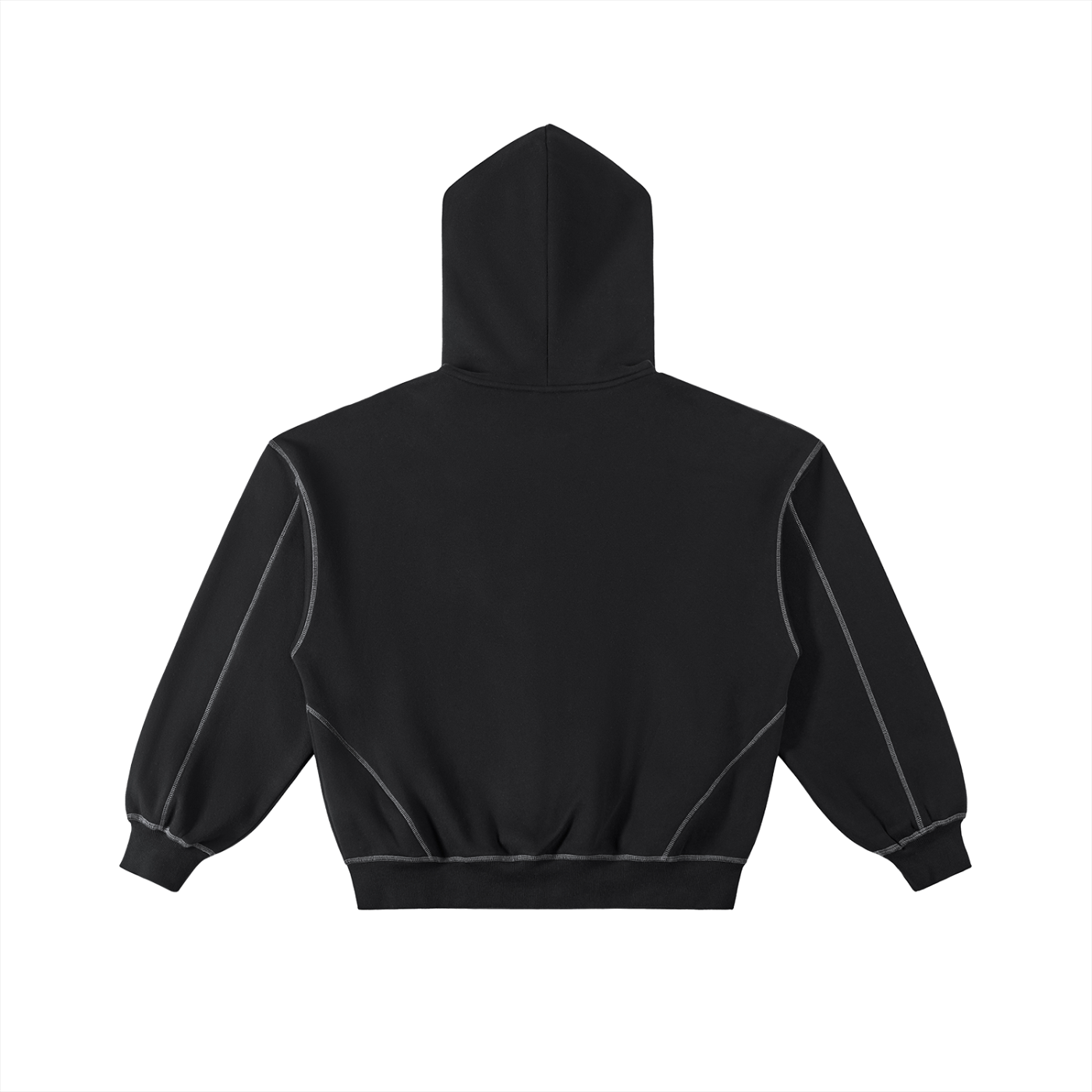 Contrast-Stitched Boxy Fleece Zip Hoodie Black