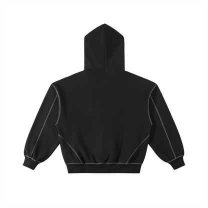 Contrast-Stitched Boxy Fleece Zip Hoodie Black