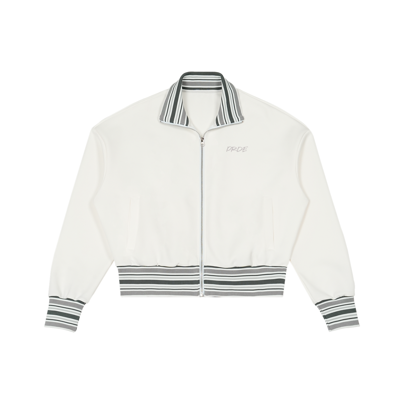 Striped Rib Collar Zip Jacket