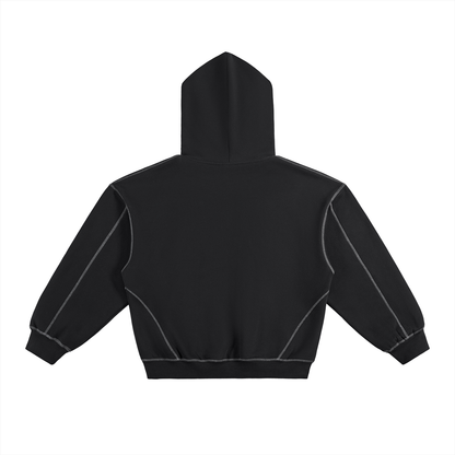 Contrast-Stitched Boxy Fleece Hoodie Black
