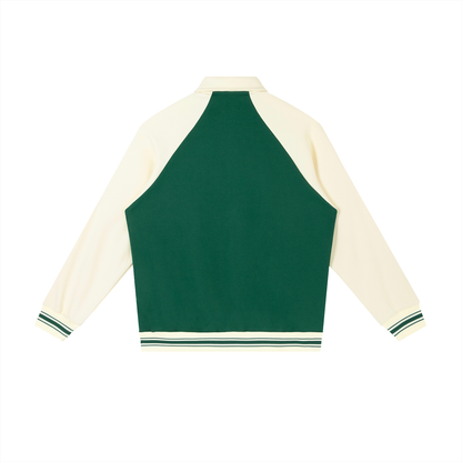 Contrast Raglan Sleeve Baseball Jacket Black/Green/Red