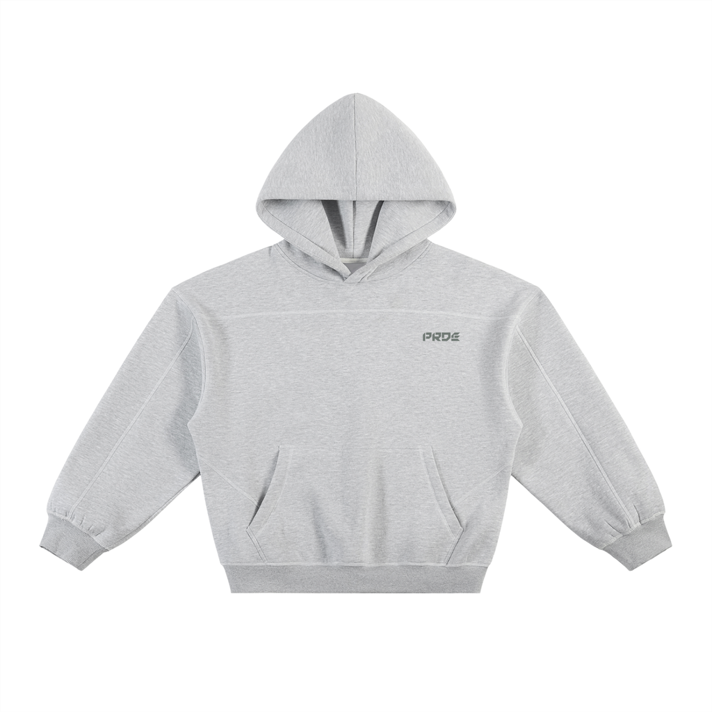 Contrast-Stitched Boxy Fleece Hoodie Grey