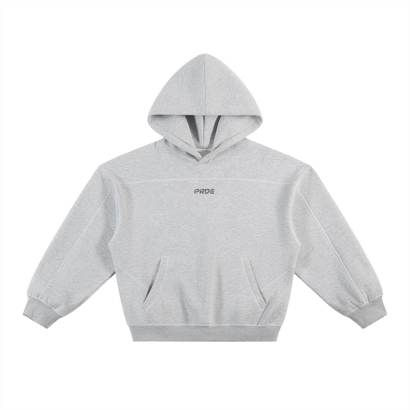 Contrast-Stitched Boxy Fleece Hoodie Grey