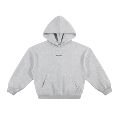 Contrast-Stitched Boxy Fleece Hoodie Grey