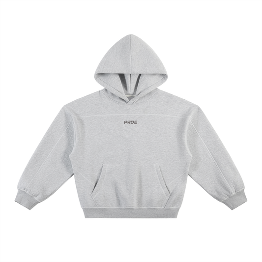 Contrast-Stitched Boxy Fleece Hoodie Grey