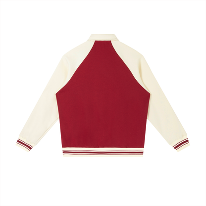 Contrast Raglan Sleeve Baseball Jacket Black/Green/Red