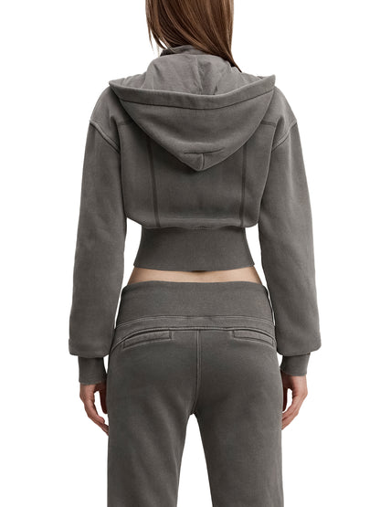 Vintage Washed Cropped Fleece Hoodie